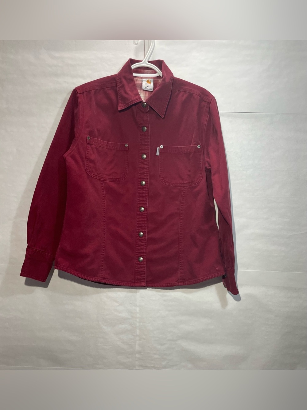 VTG. Carhartt Women’s M Burgundy Canvas Flannel Lined Work Jacket WB008DKR GUC